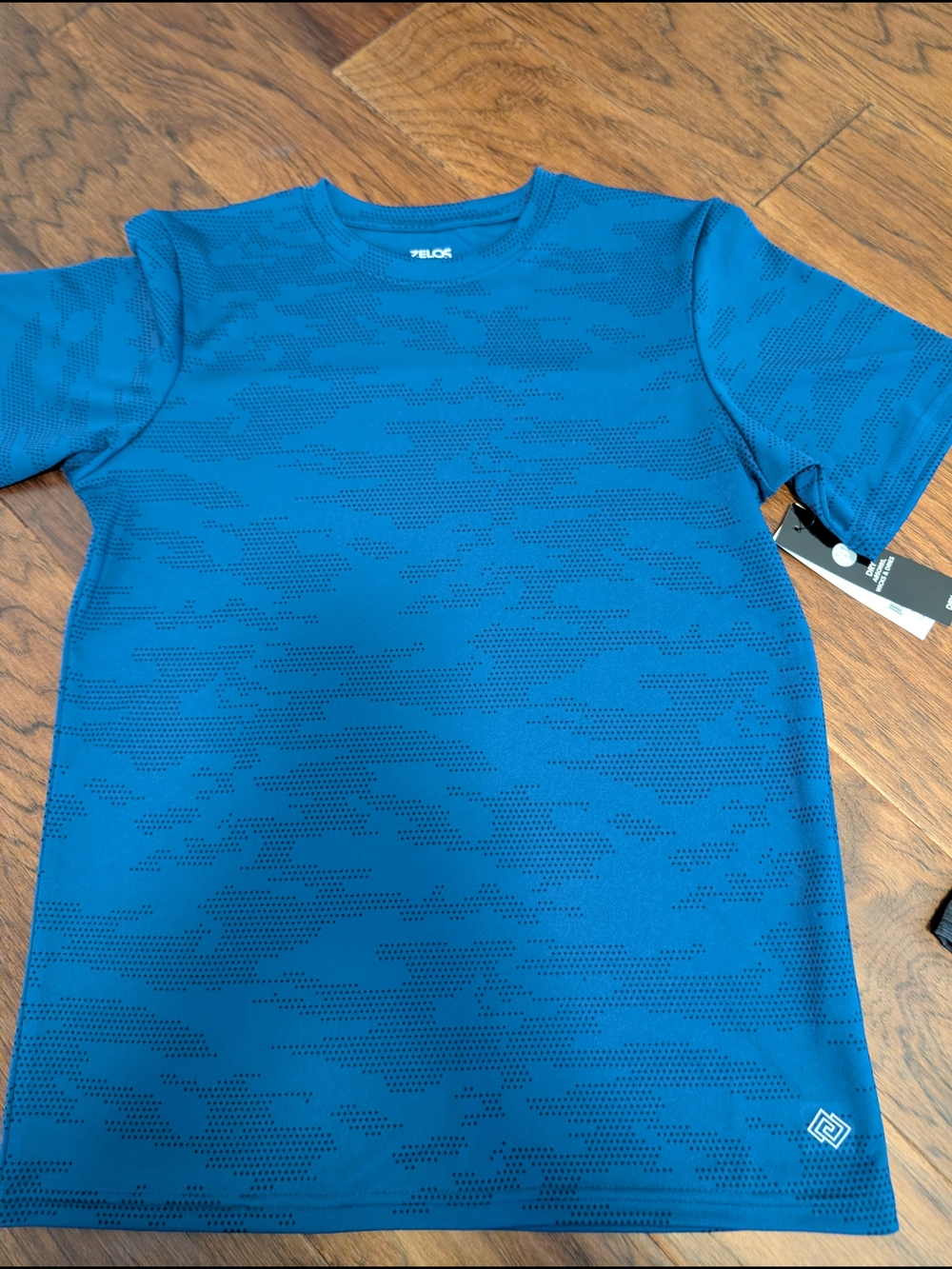 ZELOS Blue Short Sleeve Performance Tee with Subtle Camo Texture